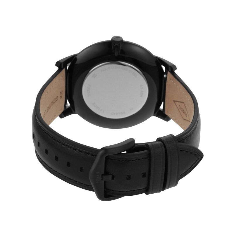 Main Image 3 of Men’s Fossil Minimalist Black IP Leather Strap Watch with Black Sunray Dial (Model: FS5447)