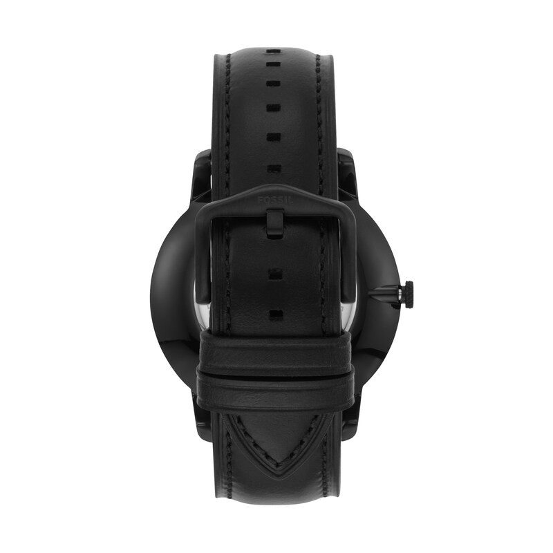 Main Image 4 of Men’s Fossil Minimalist Black IP Leather Strap Watch with Black Sunray Dial (Model: FS5447)