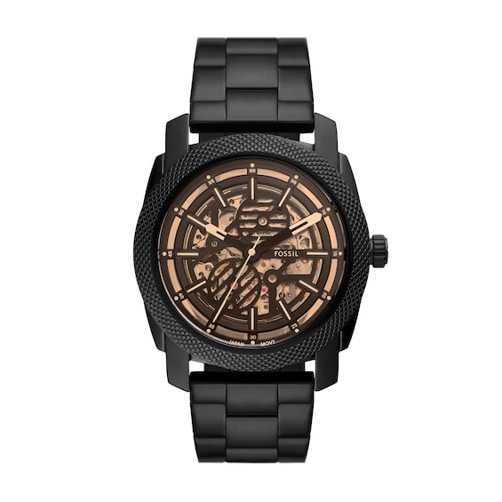 Menâs Fossil Machine Black IP Automatic Watch with Brown Skeleton Dial (Model: Me3253)