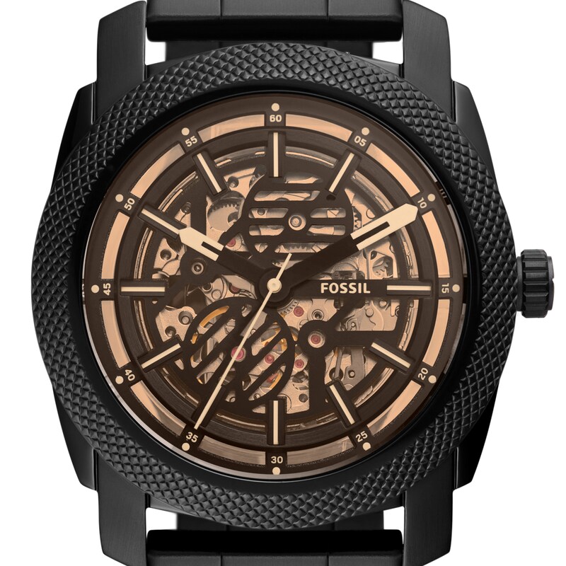 Main Image 6 of Men’s Fossil Machine Black IP Automatic Watch with Brown Skeleton Dial (Model: ME3253)