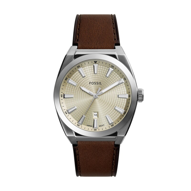 Main Image 1 of Men’s Fossil Everett Brown Leather Strap Watch with Eggshell Sunray Dial (Model: FS6071)