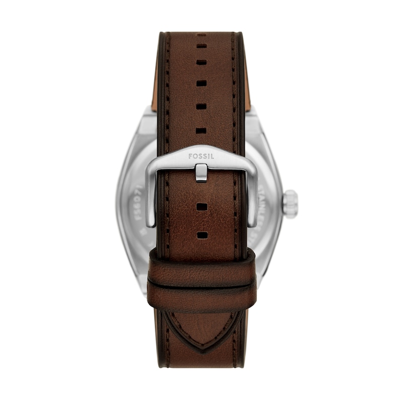 Main Image 2 of Men’s Fossil Everett Brown Leather Strap Watch with Eggshell Sunray Dial (Model: FS6071)