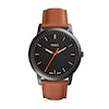 Thumbnail Image 1 of Men’s Fossil Minimalist Black IP Brown Leather Strap Watch with Black Satin Dial (Model: FS5305)