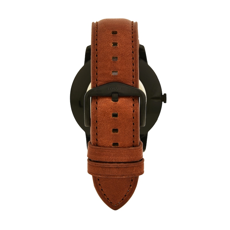 Main Image 4 of Men’s Fossil Minimalist Black IP Brown Leather Strap Watch with Black Satin Dial (Model: FS5305)