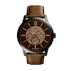 Thumbnail Image 1 of Men’s Fossil Townsman Black IP Brown Leather Strap Automatic Watch with Brown Skeleton Dial (Model: ME3155)