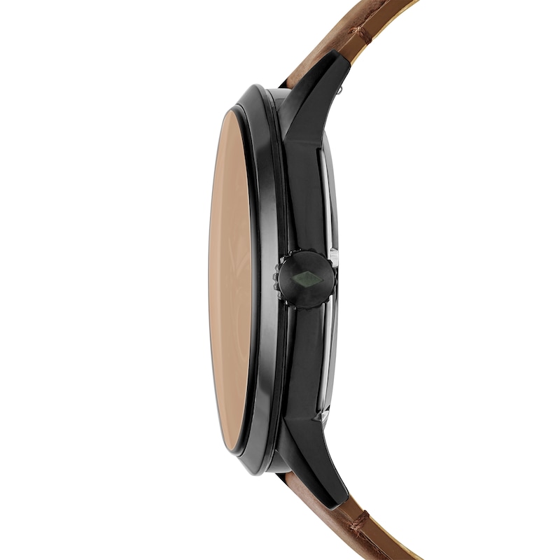 Main Image 2 of Men’s Fossil Townsman Black IP Brown Leather Strap Automatic Watch with Brown Skeleton Dial (Model: ME3155)