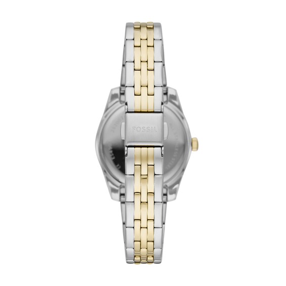 Ladiesâ Fossil Scarlette Crystal Accent Two-Tone IP Watch with Gold-Tone Sunray Dial (Model: Es4949)