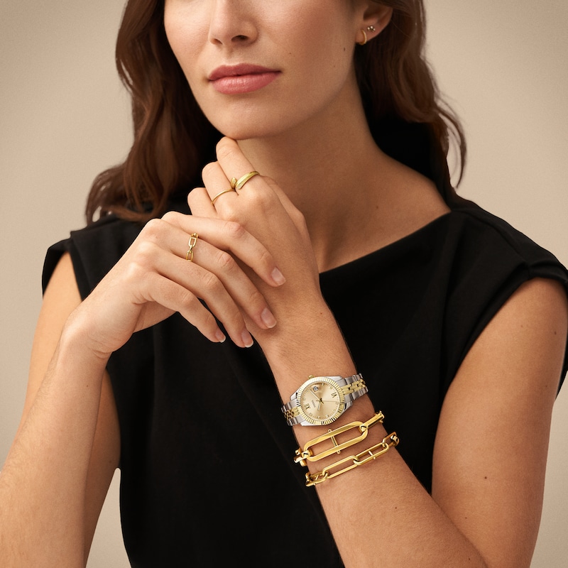 Main Image 4 of Ladies’ Fossil Scarlette Crystal Accent Two-Tone IP Watch with Gold-Tone Sunray Dial (Model: ES4949)