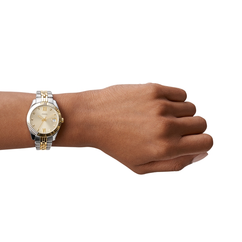 Main Image 5 of Ladies’ Fossil Scarlette Crystal Accent Two-Tone IP Watch with Gold-Tone Sunray Dial (Model: ES4949)