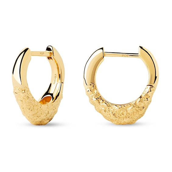 PDPAOLA⢠at Zales SILHOUETTES 15.4mm Textured Single Hoop Earring in Sterling Silver with 18K Gold Plate