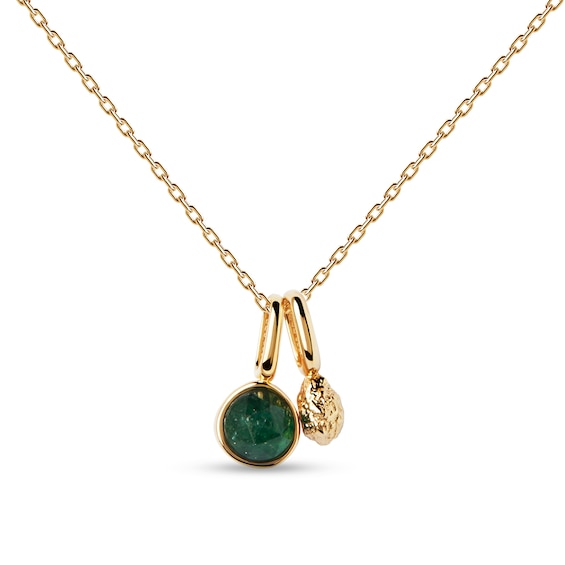 PDPAOLA⢠at Zales SILHOUETTES Green Aventurine and Textured Double Charm Pendant in Sterling Silver with 18K Gold Plate