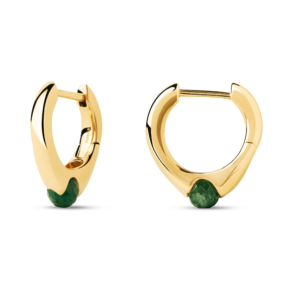 PDPAOLA⢠at Zales SILHOUETTES Green Aventurine Single Hoop Earring in Sterling Silver with 18K Gold Plate