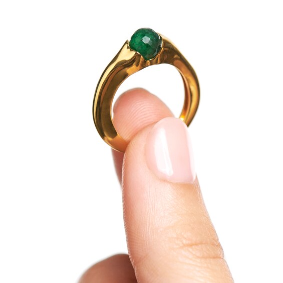 PDPAOLAâ¢ at Zales SILHOUETTES 6.0mm Green Aventurine Ring Sterling Silver with 18K Gold Plate