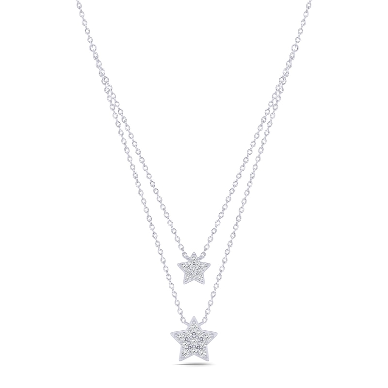 Main Image 1 of 1/5 CT. T.W. Diamond Stars Double Strand Necklace in Sterling Silver