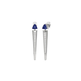 7.0mm Swiss Blue Topaz and 1/4 CT. T.W. Lab-Grown Diamond Drop Pendant in 14K White Gold