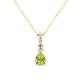 Pear-Shaped Peridot and 1/4 CT. T.W. Lab-Grown Diamond Drop Pendant in 14K Gold