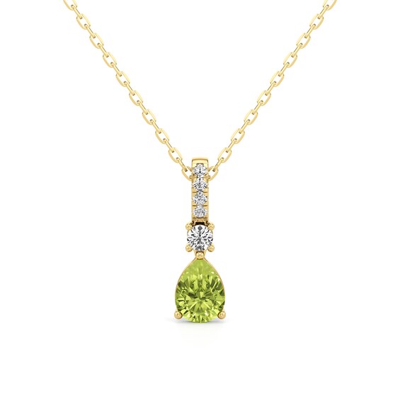 Pear-Shaped Peridot and 1/4 CT. T.w. Lab-Grown Diamond Drop Pendant in 14K Gold