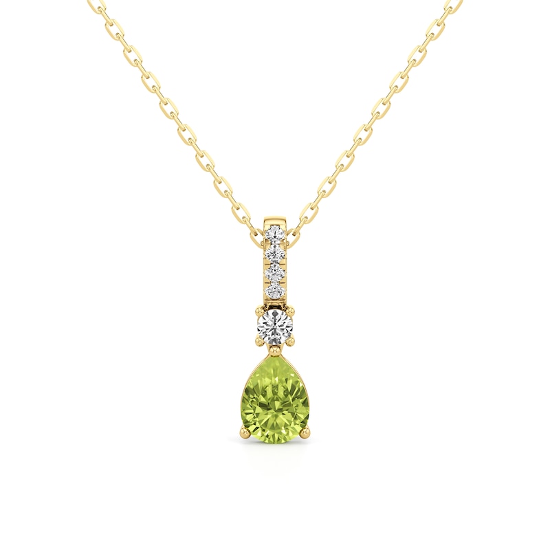 Main Image 1 of Pear-Shaped Peridot and 1/4 CT. T.W. Lab-Grown Diamond Drop Pendant in 14K Gold
