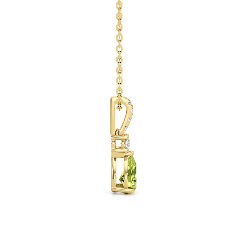 Main Image 2 of Pear-Shaped Peridot and 1/4 CT. T.W. Lab-Grown Diamond Drop Pendant in 14K Gold