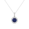 Thumbnail Image 1 of 7.0mm Blue Sapphire and 1/3 CT. T.W. Lab-Grown Diamond Frame Pendant in 14K White Gold