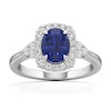 Thumbnail Image 1 of Oval Blue Sapphire and 1/3 CT. T.W. Lab-Grown Diamond Cushion Frame Tri-Sides Ring in 14K White Gold
