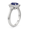 Thumbnail Image 2 of Oval Blue Sapphire and 1/3 CT. T.W. Lab-Grown Diamond Cushion Frame Tri-Sides Ring in 14K White Gold