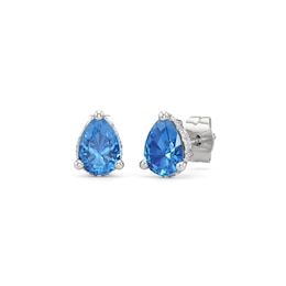 Pear-Shaped Swiss Blue Topaz and 1/3 CT. T.W. Lab-Grown Diamond Solitaire Stud Earrings in 14K White Gold