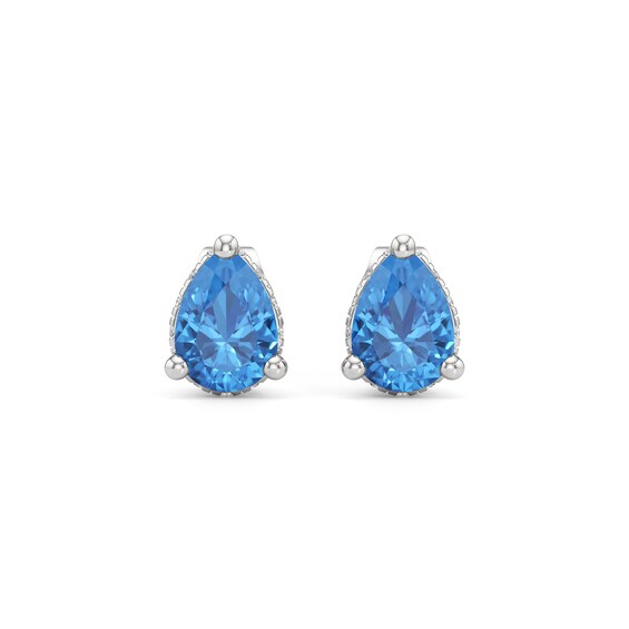 Pear-Shaped Swiss Blue Topaz and 1/3 CT. T.w. Lab-Grown Diamond Solitaire Stud Earrings in 14K White Gold
