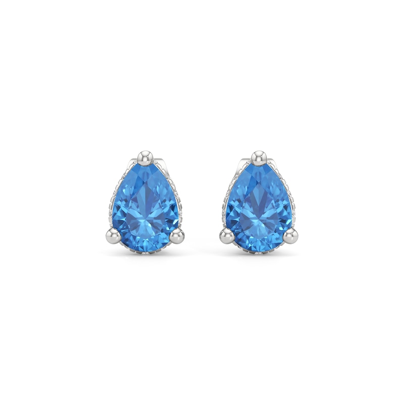 Main Image 3 of Pear-Shaped Swiss Blue Topaz and 1/3 CT. T.W. Lab-Grown Diamond Solitaire Stud Earrings in 14K White Gold