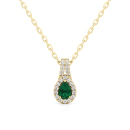 Pear-Shaped Emerald and 1/3 CT. T.W. Lab-Grown Diamond Frame Split Bail Pendant in 14K Gold