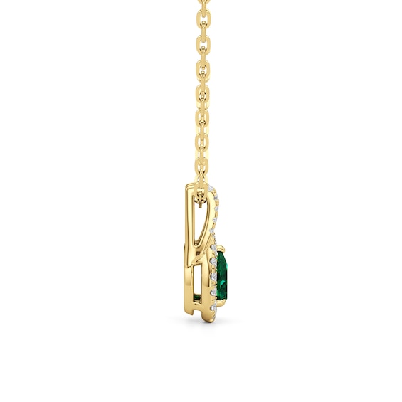 Pear-Shaped Emerald and 1/3 CT. T.w. Lab-Grown Diamond Frame Split Bail Pendant in 14K Gold