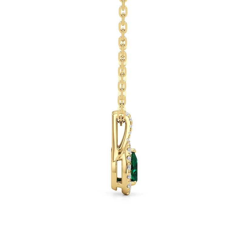 Main Image 2 of Pear-Shaped Emerald and 1/3 CT. T.W. Lab-Grown Diamond Frame Split Bail Pendant in 14K Gold