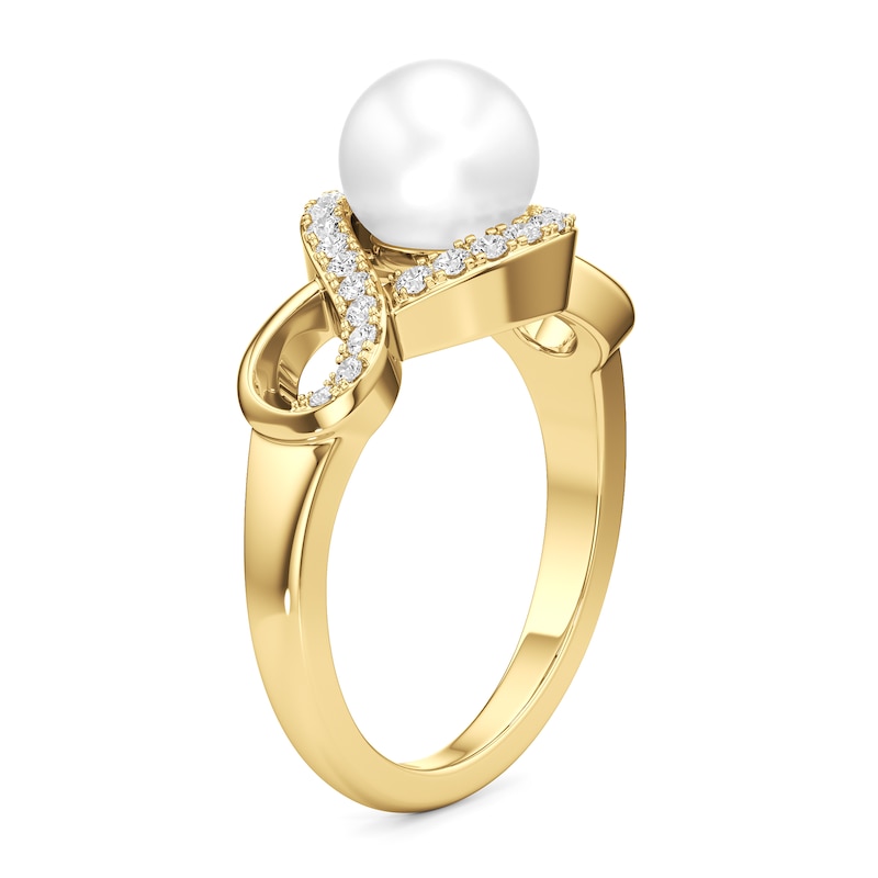 Main Image 2 of 7.0mm Freshwater Cultured Pearl and 1/4 CT. T.W. Lab-Grown Diamond Swirl Frame Ring in 14K Gold
