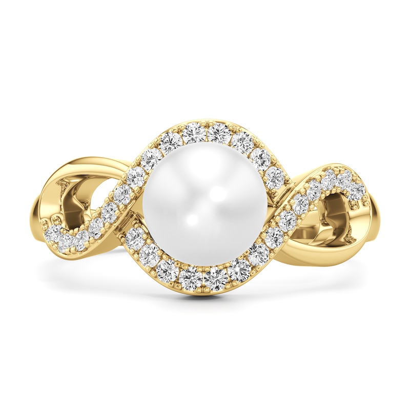 Main Image 3 of 7.0mm Freshwater Cultured Pearl and 1/4 CT. T.W. Lab-Grown Diamond Swirl Frame Ring in 14K Gold