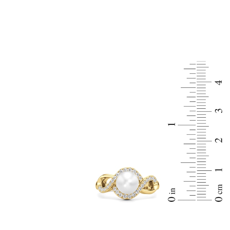 Main Image 4 of 7.0mm Freshwater Cultured Pearl and 1/4 CT. T.W. Lab-Grown Diamond Swirl Frame Ring in 14K Gold
