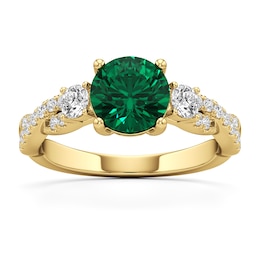 7.0mm Emerald and 1/2 CT. T.W. Lab-Grown Diamond Twist Shank Ring in 14K Gold