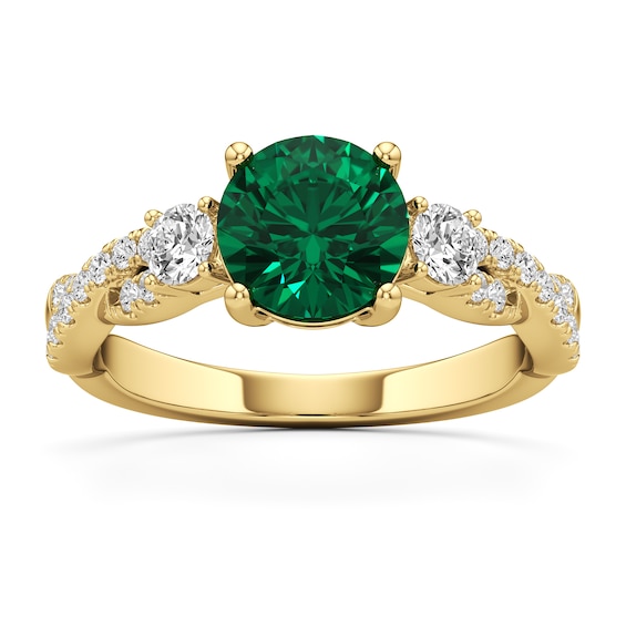 7.0mm Emerald and 1/2 CT. T.w. Lab-Grown Diamond Twist Shank Ring in 14K Gold