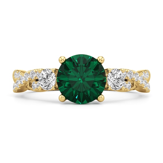 7.0mm Emerald and 1/2 CT. T.w. Lab-Grown Diamond Twist Shank Ring in 14K Gold