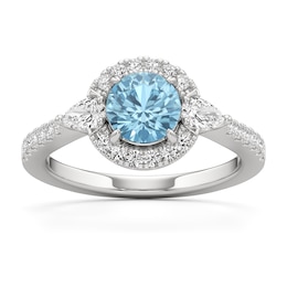 6.0mm Aquamarine and 1/2 CT. T.W. Lab-Grown Diamond Frame Ring in 14K White Gold