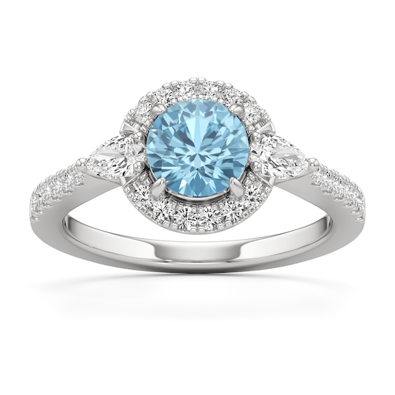 6.0mm Aquamarine and 1/2 CT. T.w. Lab-Grown Diamond Frame Ring in 14K White Gold