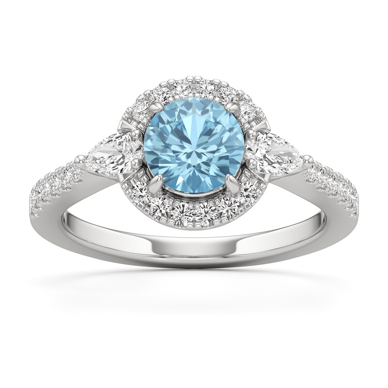 Main Image 1 of 6.0mm Aquamarine and 1/2 CT. T.W. Lab-Grown Diamond Frame Ring in 14K White Gold