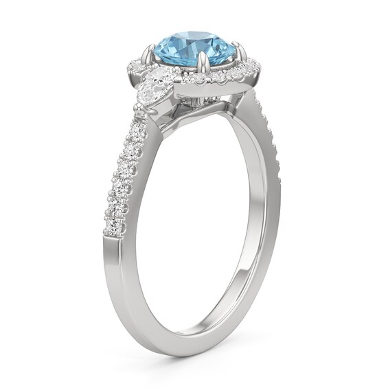 6.0mm Aquamarine and 1/2 CT. T.w. Lab-Grown Diamond Frame Ring in 14K White Gold