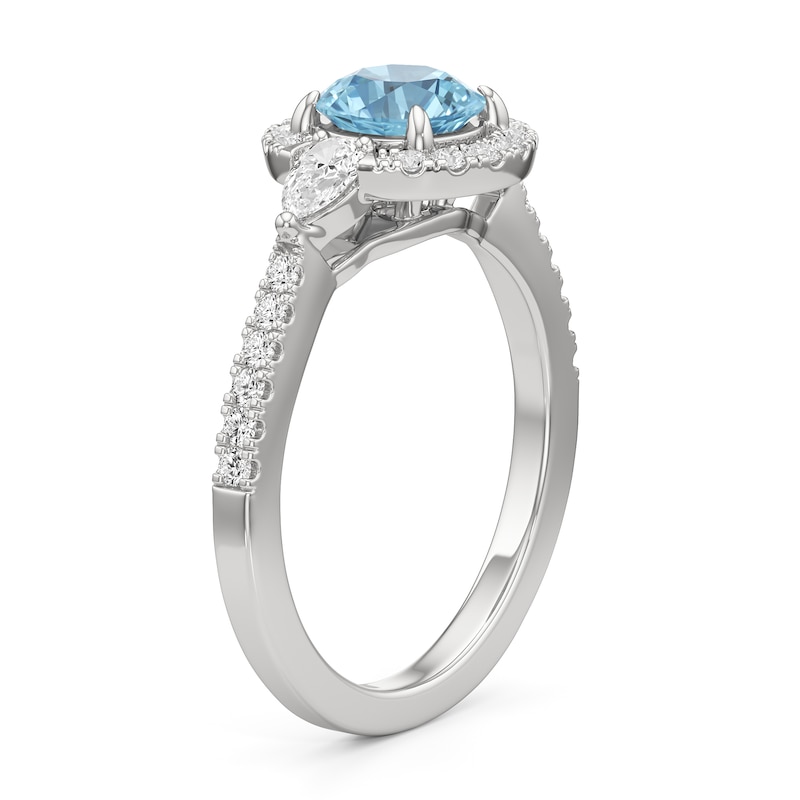 Main Image 2 of 6.0mm Aquamarine and 1/2 CT. T.W. Lab-Grown Diamond Frame Ring in 14K White Gold