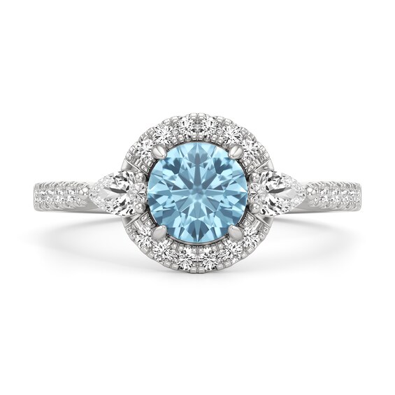 6.0mm Aquamarine and 1/2 CT. T.w. Lab-Grown Diamond Frame Ring in 14K White Gold