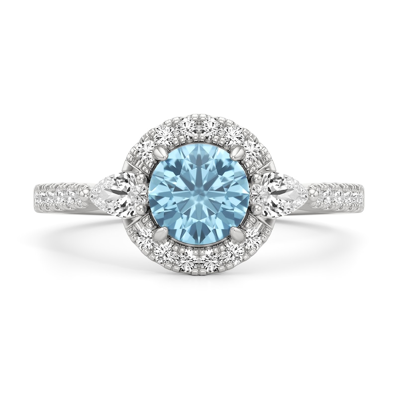 Main Image 3 of 6.0mm Aquamarine and 1/2 CT. T.W. Lab-Grown Diamond Frame Ring in 14K White Gold