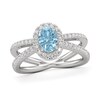 Thumbnail Image 1 of Oval Aquamarine and 1/3 CT. T.W. Lab-Grown Diamond Frame Orbit Split Shank Ring in 14K White Gold