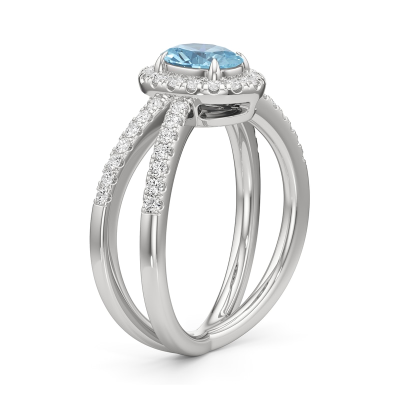Main Image 2 of Oval Aquamarine and 1/3 CT. T.W. Lab-Grown Diamond Frame Orbit Split Shank Ring in 14K White Gold