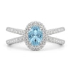 Thumbnail Image 3 of Oval Aquamarine and 1/3 CT. T.W. Lab-Grown Diamond Frame Orbit Split Shank Ring in 14K White Gold