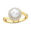 Thumbnail Image 1 of 7.0mm Freshwater Cultured Pearl and 1/3 CT. T.W. Lab-Grown Diamond Frame Bypass Shank Ring in 14K Gold