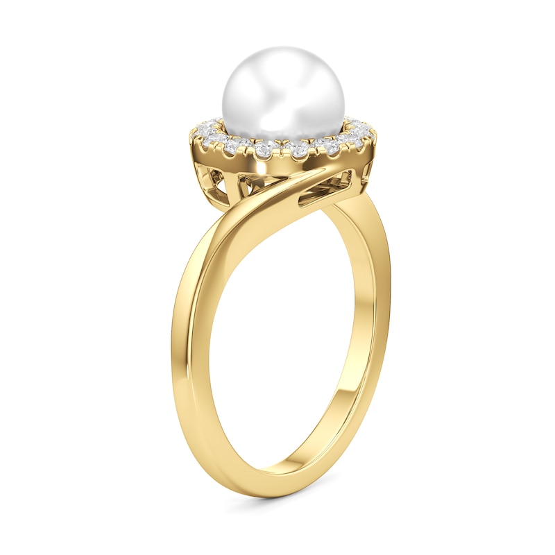 Main Image 2 of 7.0mm Freshwater Cultured Pearl and 1/3 CT. T.W. Lab-Grown Diamond Frame Bypass Shank Ring in 14K Gold